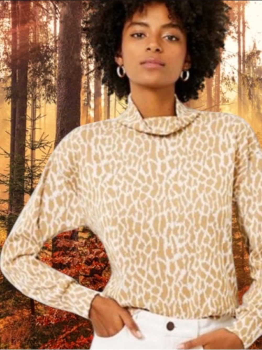 LOFT MOCKNECK PULLOVER ANIMAL PRINT SWEATER SIZE MEDIUM